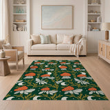 Whimsical Mushroom Moon Moth Green Area Rug