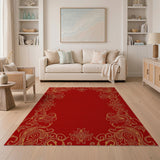 Red Gold Paisley Ornate Border Rug