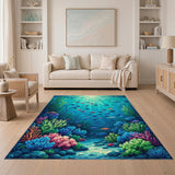 Blue and Teal Vibrant Coral Reef Fish Underwater Area Rug