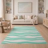 Blue and Teal Teal Wavy Coastal Area Rug