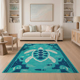 Sea Teal Sea Turtle Coastal Area Rug