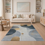 Gold Circle Abstract Area Rug in Grey Teal