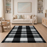 Black White Gingham Plaid Area Rug