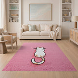 Cute Cartoon Cat Pink Shag Area Rug