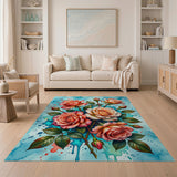 Watercolor Peach Roses Bouquet Area Rug