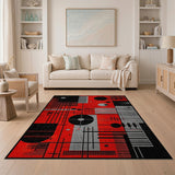 Bold Red Bold Red Geometric Abstract Area Rug
