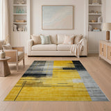 Modern Geometric Grey Yellow Abstract Area Rug