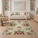 Vintage Red Rose Floral Cream Area Rug