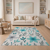 Teal Blue Floral Leaves Area Rug
