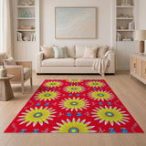 Vibrant Yellow Sunflowers on Red Area Rug