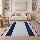Geometric Modern Navy Blue and White Vertical Stripe Area Rug