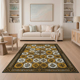 Ornate Gold Floral Tile Persian Rug