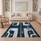 ODIKA Washable Kids Airport Play Mat Rug - Low Pile Non-Slip City Map Area Rug for Playroom & Bedroom