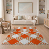 Vibrant Orange Diamond Check Area Rug