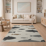 Neutral Fish School Silhouette Area Rug