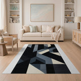Bold Geometric Modern Area Rug in Blue Grey