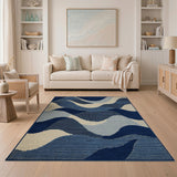 Modern Blue Wave Geometric Geometric Modern Area Rug