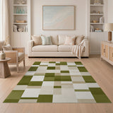 Green Olive Green Geometric Block Area Rug