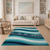 Wavy Seaside Pavilion Blue Teal Area Rug