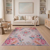 Blush Pink Rose Floral Vintage Area Rug