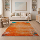 Burnt Orange Teal Abstract Splatter Area Rug