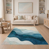 Abstract Teal Wave Abstract Area Rug