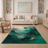ODIKA Washable Emerald Green & Gold Abstract Low Pile Area Rug