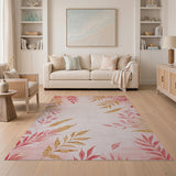 Pink Gold Leaf Floral Vintage Area Rug