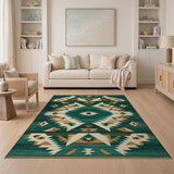 Teal Southwestern Geometric Eye Motif Area Rug