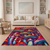 Vibrant Pixelated Mushroom Cluster Area Rug