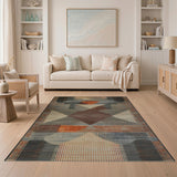 Abstract Geometric Grey Rust Area Rug