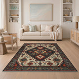 Tribal Diamond Geometric Area Rug in Charcoal Red Ivory