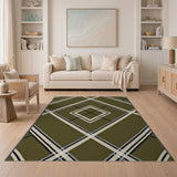 Olive Green Geometric Diamond Lattice Rug