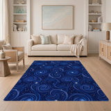 Starry Swirl Blue Washable Area Rug