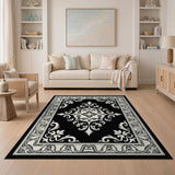 Ornate Black White Medallion Black and White Area Rug
