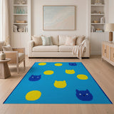 Playful Cartoon Cats Smiley Suns Blue Area Rug
