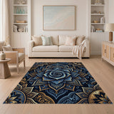 Navy Blue Lotus Mandala Area Rug