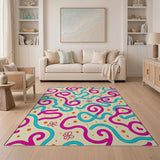 Whimsical Pink Blue Squiggle Area Rug