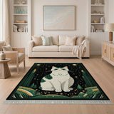 Starry Night Green-Eyed Cat Forest Rug
