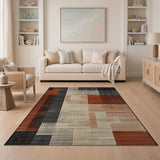 Geometric Modern Patchwork Area Rug in Rust Black Beige