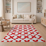 Bold Red Geometric Star Pattern Area Rug