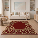 Elegant Red Rug with Gold Floral Border