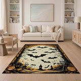 Spooky Halloween Bats Moonlit Forest Rug