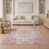 Blush Pink Floral Medallion Pink Area Rug