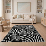 Black White Zebra Herd Area Rug