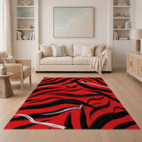 Bold Red Black Zebra Brush Stroke Abstract Rug