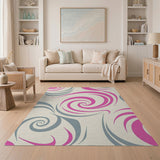 Swirling Pink Grey Abstract Area Rug