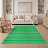 Vibrant Green White Striped Woven Area Rug