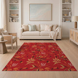 Vibrant Red Abstract Leaf Area Rug