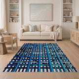 Blue Interwoven Grid Area Rug
